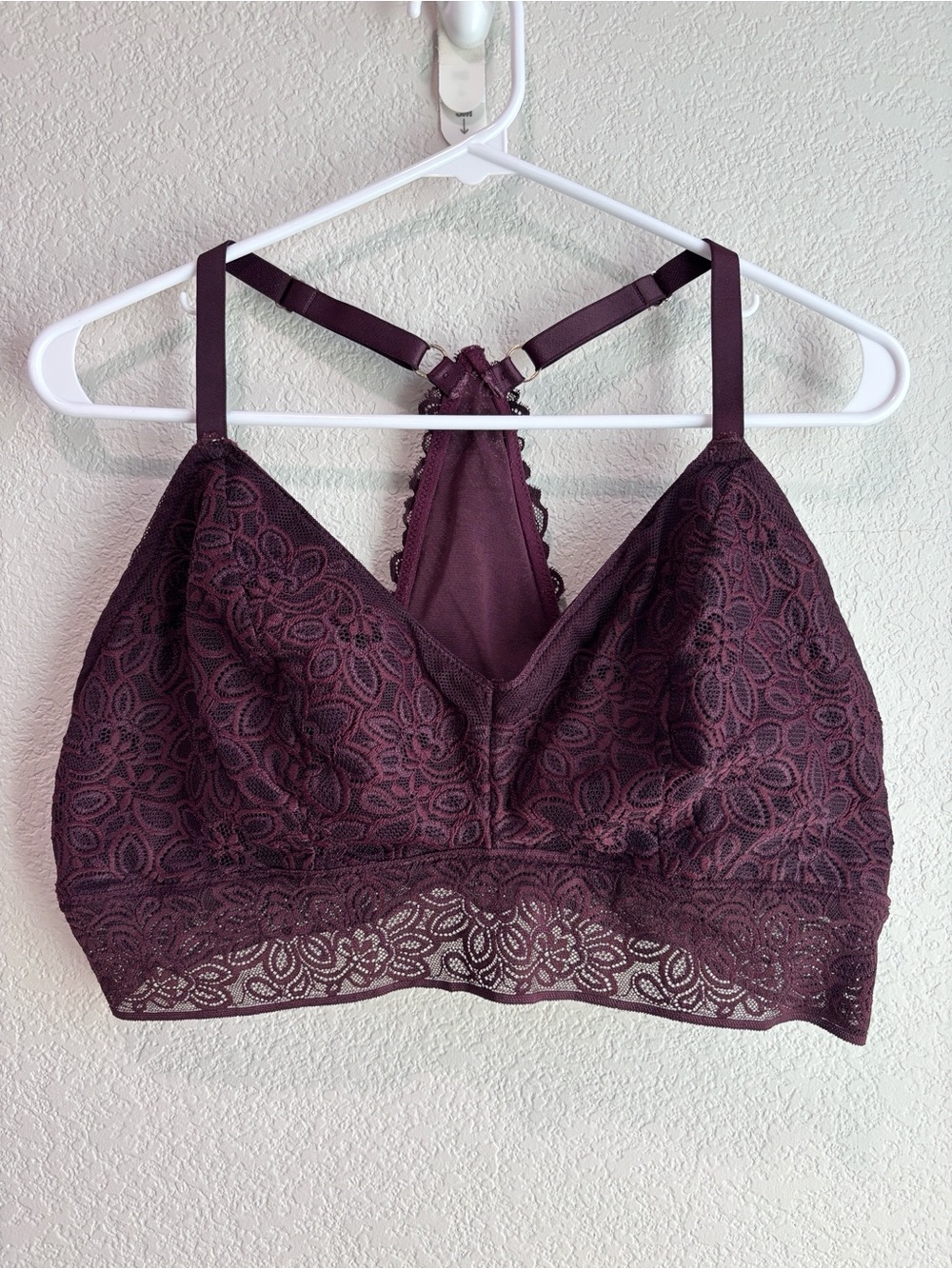 Aerie Wireless Lace Racerback Bralette Bra Purple XL
